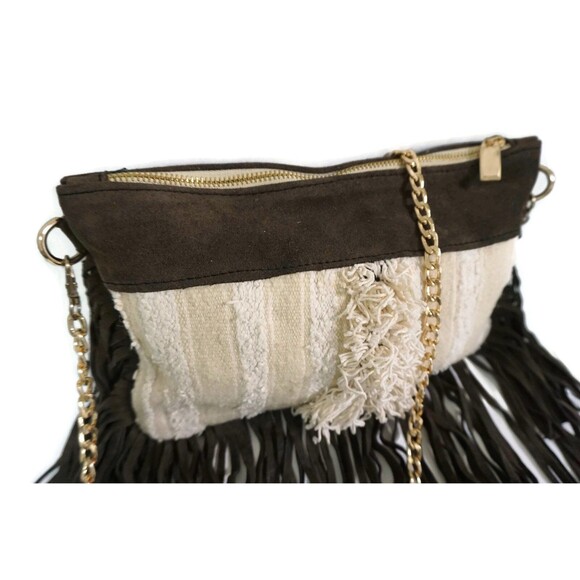 Handira Fringe Shoulder Bag: Moroccan Suede Leather Purse - Picture 6 of 9
